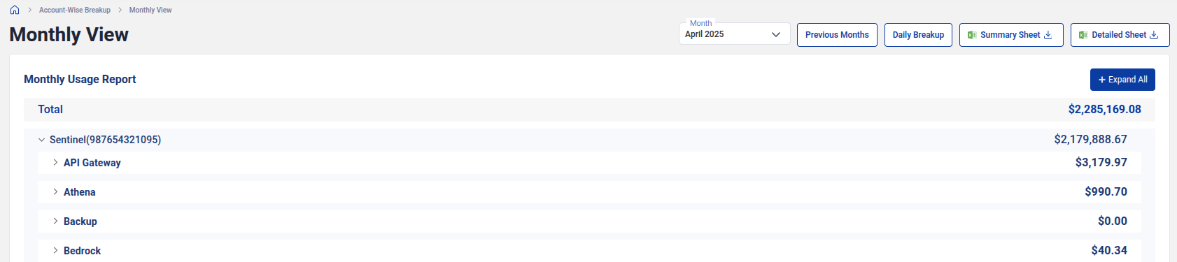 Account-wise monthly cost trend