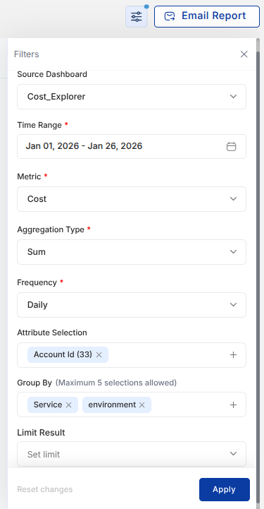 Custom Report Filters Panel