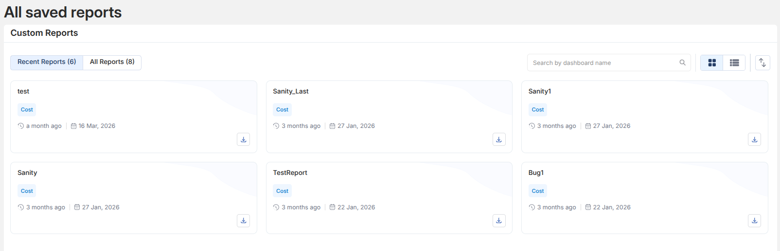 Custom Reports Card View