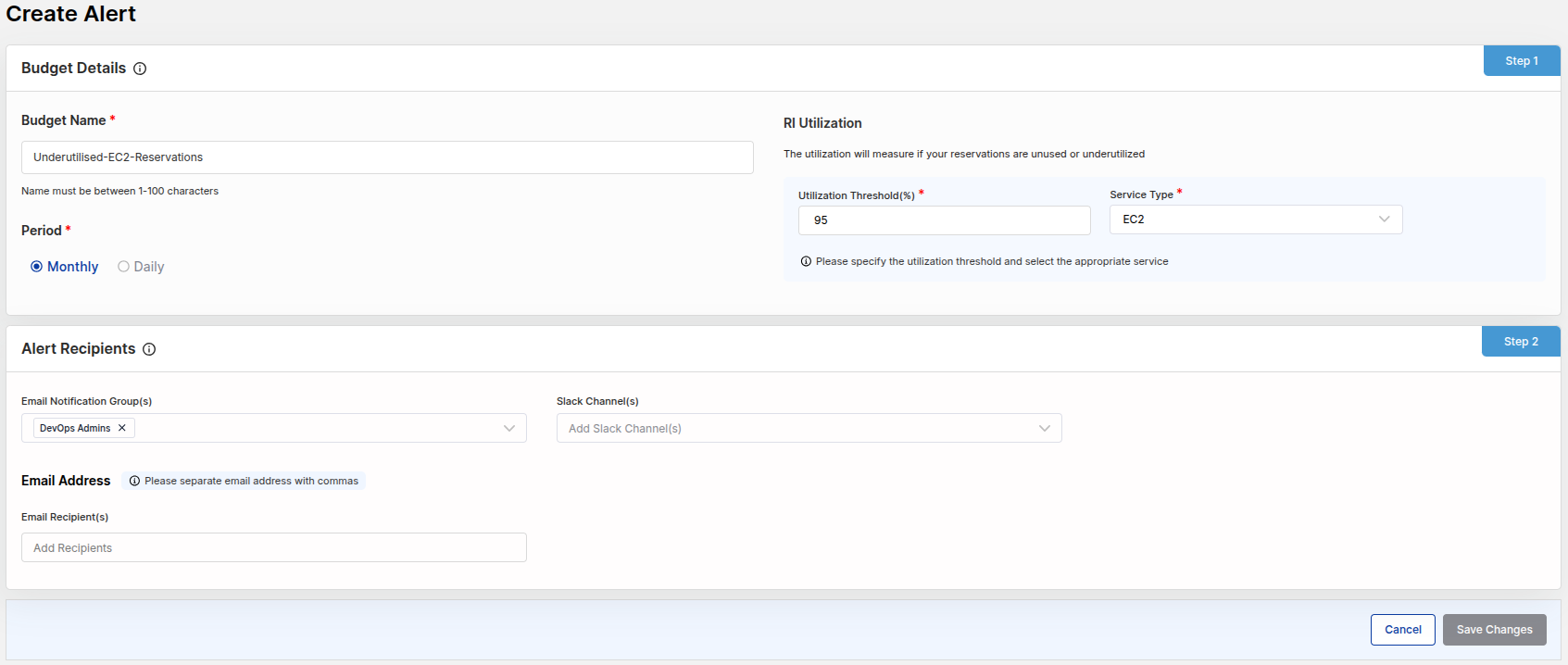 Reserved Instance usage alerts
