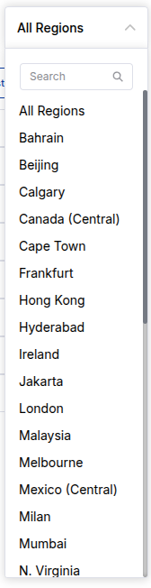 Region filter and export options in recommendations dashboard